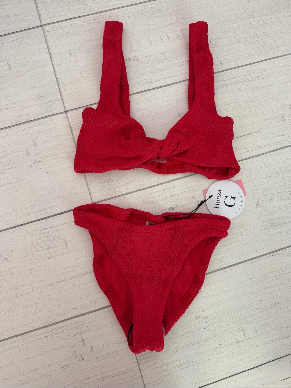Hunza G Juno Two Piece Swim Bikini Set Red NWT Crinkle OS